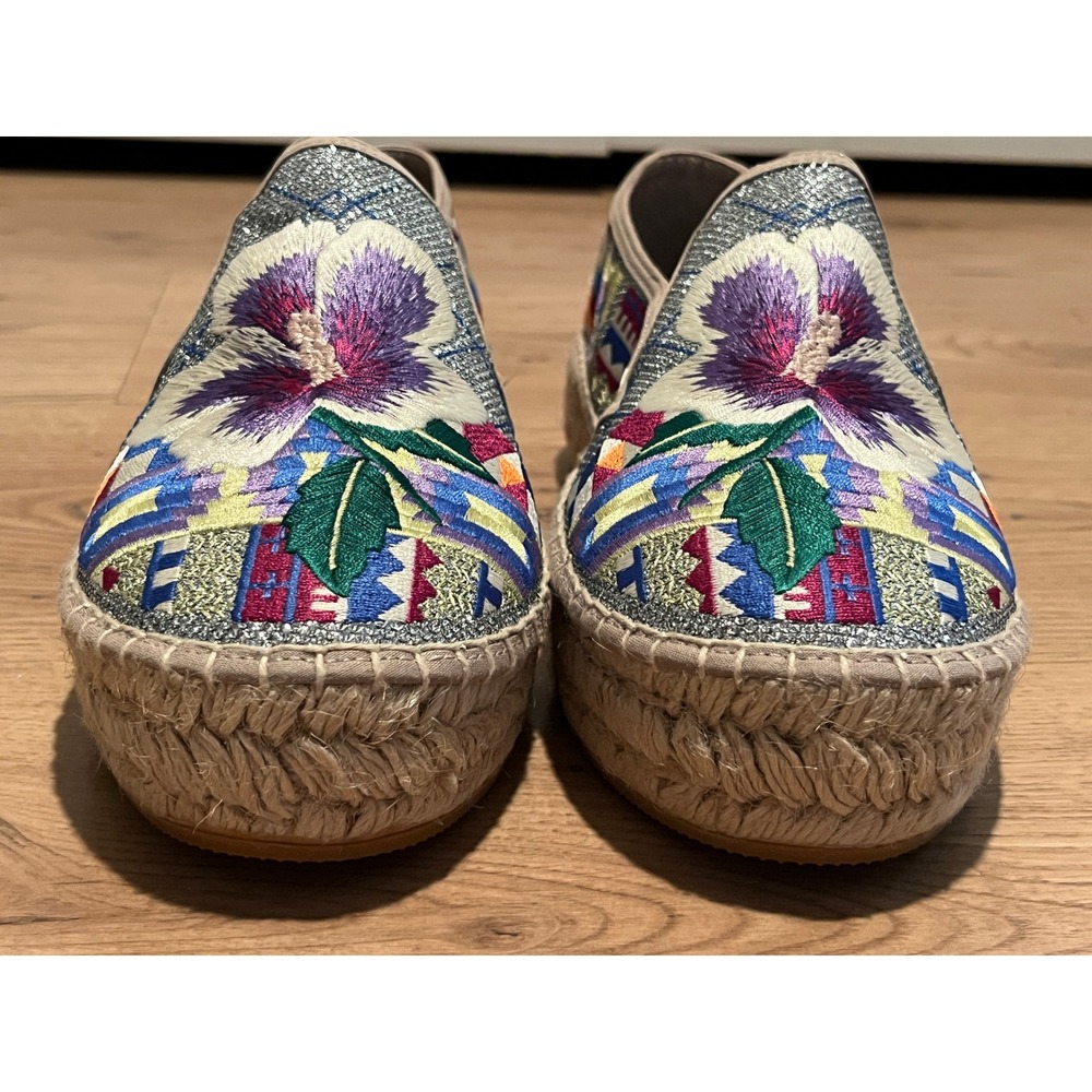 Johnny Was Madrid Espadrille Womens 9.5 Silver Multi Floral Embroidered Metallic - Picture 13 of 16